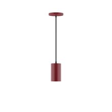 Montclair Light Works PEB425-55-C25-L10 - 3.5" x 6" Axis Mini Cylinder LED Pendant, polished copper fabric cord with canopy, Barn Red