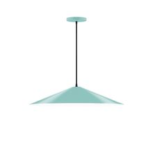 Montclair Light Works PEB429-48-C25-L10 - 24" Axis Shallow Cone LED Pendant, polished copper fabric cord with canopy, Sea Green