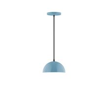 Montclair Light Works PEB431-54-C22-L10 - 8" Axis Mini Dome LED Pendant, white and gray dot fabric cord with canopy, Light Blue