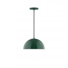 Montclair Light Works PEB432-42-C22-L12 - 12" Axis Dome LED Pendant, white and gray dot fabric cord with canopy, Forest Green