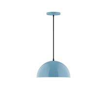 Montclair Light Works PEB432-54-C02-L12 - 12" Axis Dome LED Pendant, black fabric cord with canopy, Light Blue