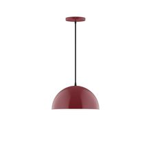 Montclair Light Works PEB432-55-C22-L12 - 12" Axis Dome LED Pendant, white and gray dot fabric cord with canopy, Barn Red