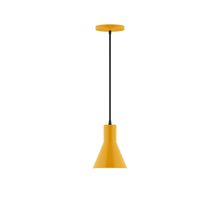 Montclair Light Works PEB436-21-C01-L10 - 6" Axis Flared Cone LED Pendant, brown and ivory houndstooth fabric cord with canopy, Bright Yel