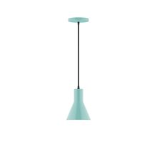 Montclair Light Works PEB436-48-C01-L10 - 6" Axis Flared Cone LED Pendant, brown and ivory houndstooth fabric cord with canopy, Sea Green