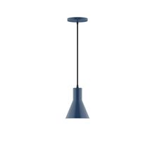 Montclair Light Works PEB436-50-C25-L10 - 6" Axis Flared Cone LED Pendant, polished copper fabric cord with canopy, Navy