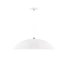 Montclair Light Works PEB439-44-C01-L14 - 24" Axis Half Dome LED Pendant, brown and ivory houndstooth fabric cord with canopy, White