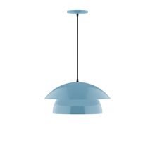 Montclair Light Works PEBX446-54-C22-L12 - 16" Nest LED Pendant, white and gray dot fabric cord with canopy, Light Blue