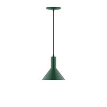 Montclair Light Works PEBX451-42-C04-L10 - 8" Stack Mini Cone LED Pendant, black and white houndstooth fabric cord with canopy, Forest Gree