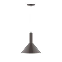 Montclair Light Works PEBX466-51-C02-L12 - 12" Stack Cone LED Pendant, black fabric cord with canopy, Architectural Bronze