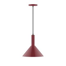 Montclair Light Works PEBX466-55-C23-L12 - 12" Stack Cone LED Pendant, red and white zigzag fabric cord with canopy, Barn Red