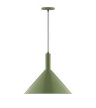 Montclair Light Works PEBX467-22-C12-L13 - 18" Stack Cone LED Pendant, gray fabric cord with canopy, Fern Green