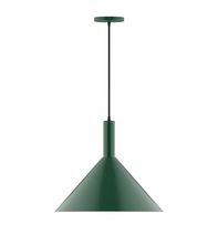 Montclair Light Works PEBX467-42-C23-L13 - 18" Stack Cone LED Pendant, red and white zigzag fabric cord with canopy, Forest Green