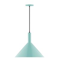 Montclair Light Works PEBX467-48-C16-L13 - 18" Stack Cone LED Pendant, navy mini tweed fabric cord with canopy, Sea Green