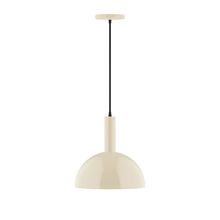 Montclair Light Works PEBX471-16-C01-L12 - 12" Stack Dome LED Pendant, brown and ivory houndstooth fabric cord with canopy, Cream