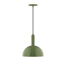 Montclair Light Works PEBX471-22-C01-L12 - 12" Stack Dome LED Pendant, brown and ivory houndstooth fabric cord with canopy, Fern Green