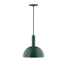 Montclair Light Works PEBX471-42-C25-L12 - 12" Stack Dome LED Pendant, polished copper fabric cord with canopy, Forest Green