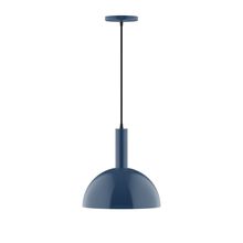 Montclair Light Works PEBX471-50-C04-L12 - 12" Stack Dome LED Pendant, black and white houndstooth fabric cord with canopy, Navy