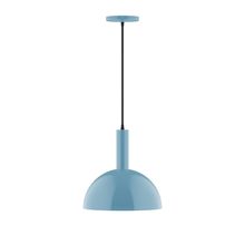 Montclair Light Works PEBX471-54-C25-L12 - 12" Stack Dome LED Pendant, polished copper fabric cord with canopy, Light Blue