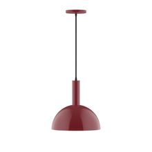 Montclair Light Works PEBX471-55-C23-L12 - 12" Stack Dome LED Pendant, red and white zigzag fabric cord with canopy, Barn Red