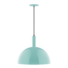 Montclair Light Works PEBX472-48-C01-L13 - 18" Stack Dome LED Pendant, brown and ivory houndstooth fabric cord with canopy, Sea Green