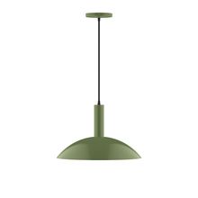 Montclair Light Works PEBX476-22-C01-L13 - 16" Stack Half Dome LED Pendant, brown and ivory houndstooth fabric cord with canopy, Fern Green