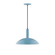 Montclair Light Works PEBX476-54-C16-L13 - 16" Stack Half Dome LED Pendant, navy mini tweed fabric cord with canopy, Light Blue