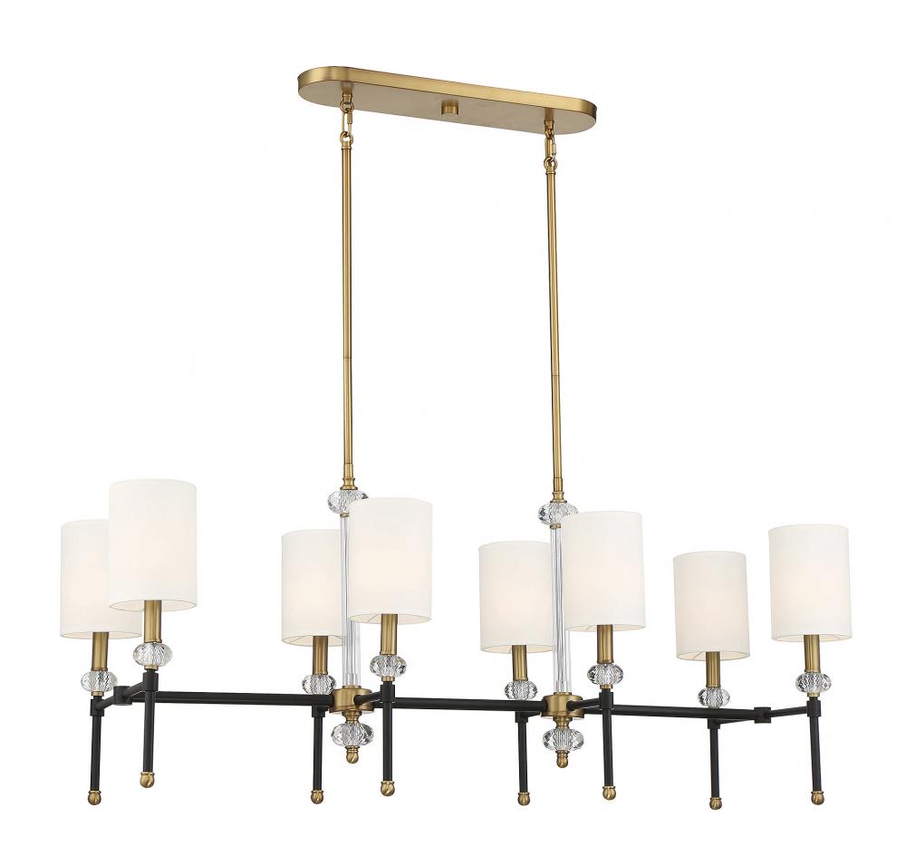 Tivoli 8-Light Linear Chandelier in Matte Black with Warm Brass Accents