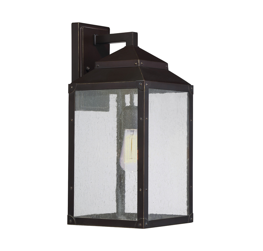 Brennan 1-Light Outdoor Wall Lantern in English Bronze with Gold