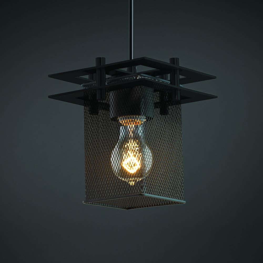 Metropolis 1-Light Small Pendant - Square Frame (2 Flat Bars)