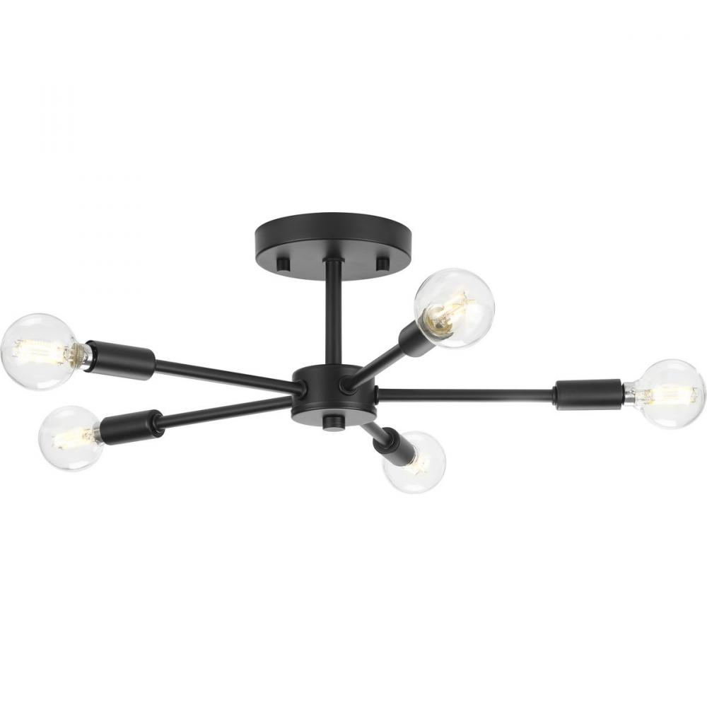 Delayne Collection Five-Light Mid-Century Modern Matte Black Semi-Flush Mount Light