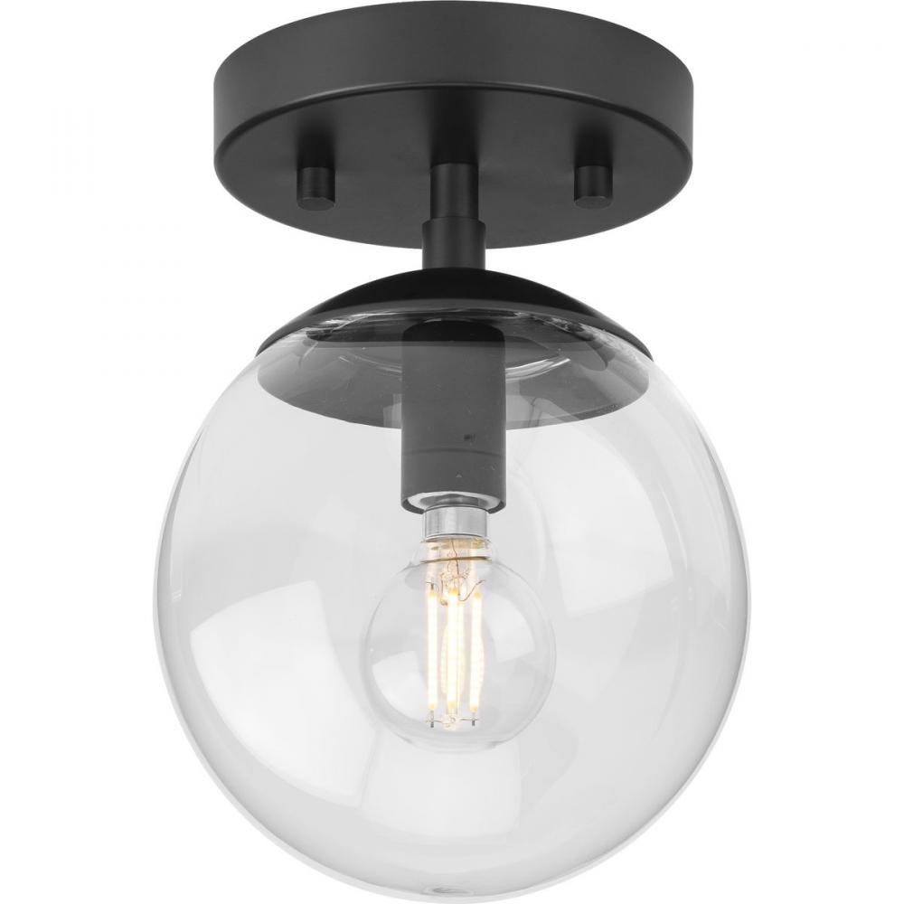 Atwell Collection One-Light Matte Black Mid-Century Modern Semi-Flush Mount