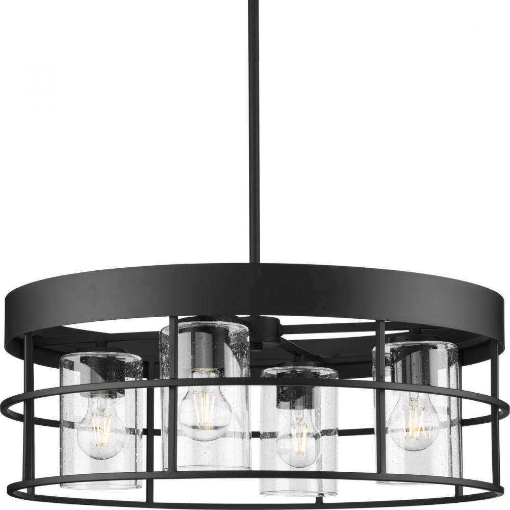 Burgess Collection Four-Light Matte Black Modern Farmhouse Chandelier