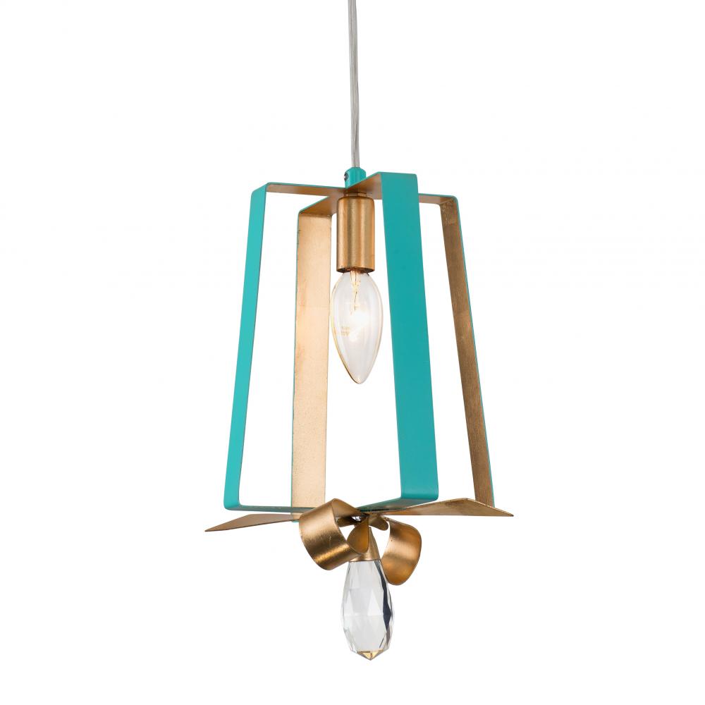 Posh 1-Lt Tall Mini Pendant - Aqua/Gold Leaf