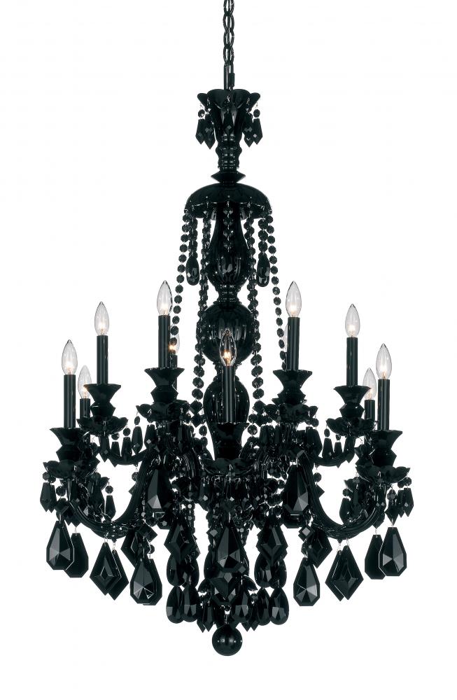 Hamilton Black 12 Light 120V Chandelier in Jet Black with Black Heritage Handcut Crystal