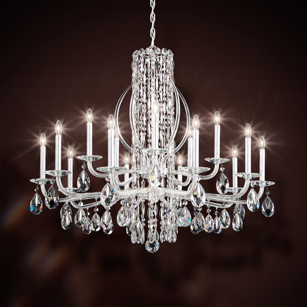 Siena 15 Light 120V Chandelier in Antique Silver with Heritage Handcut Crystal