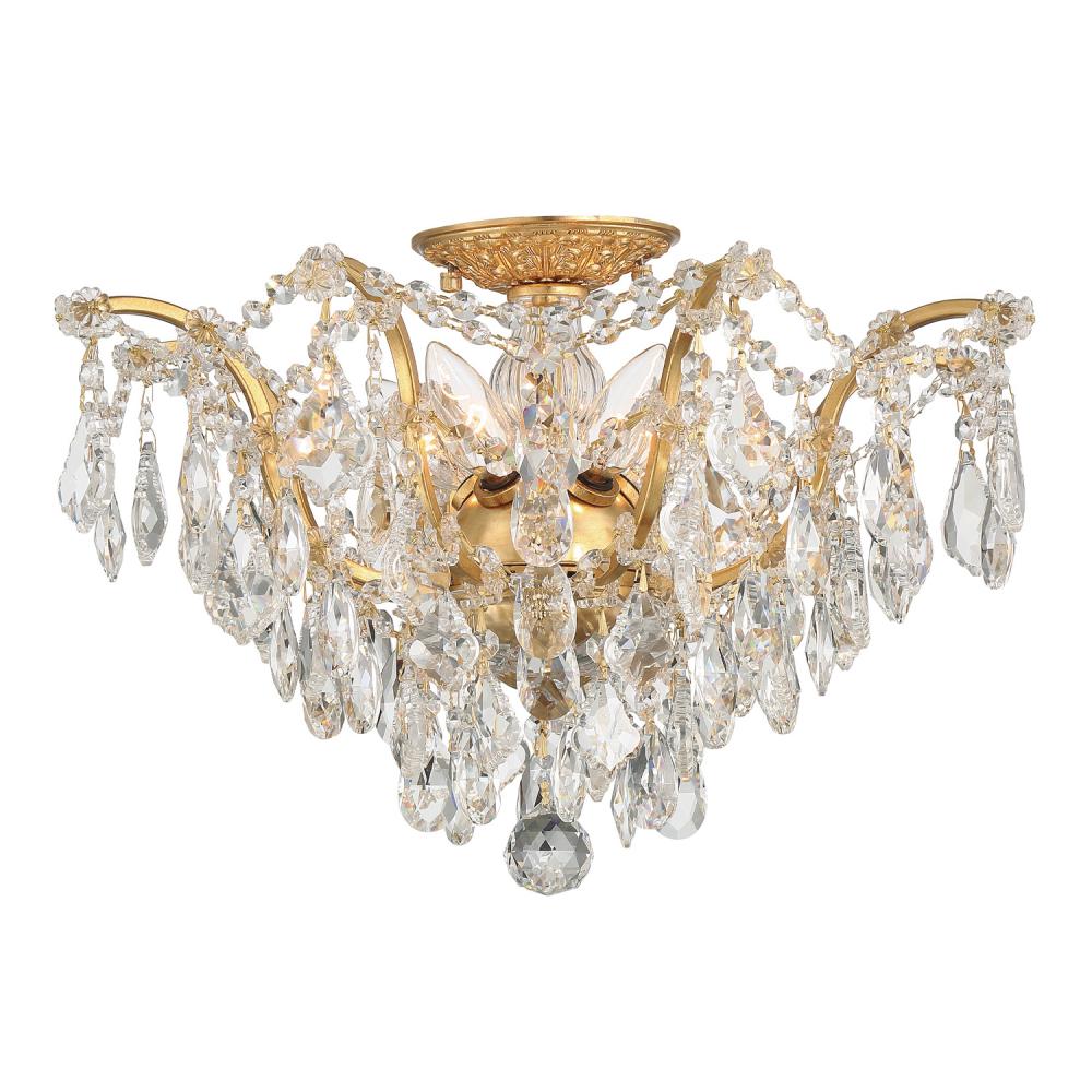 Filmore 5 Light Hand Cut Crystal Antique Gold Flush Mount