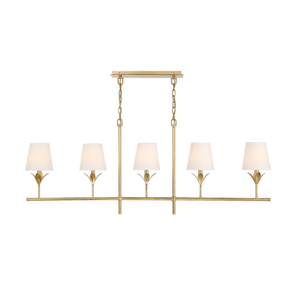 Broche 5 Light Antique Gold Linear Chandelier