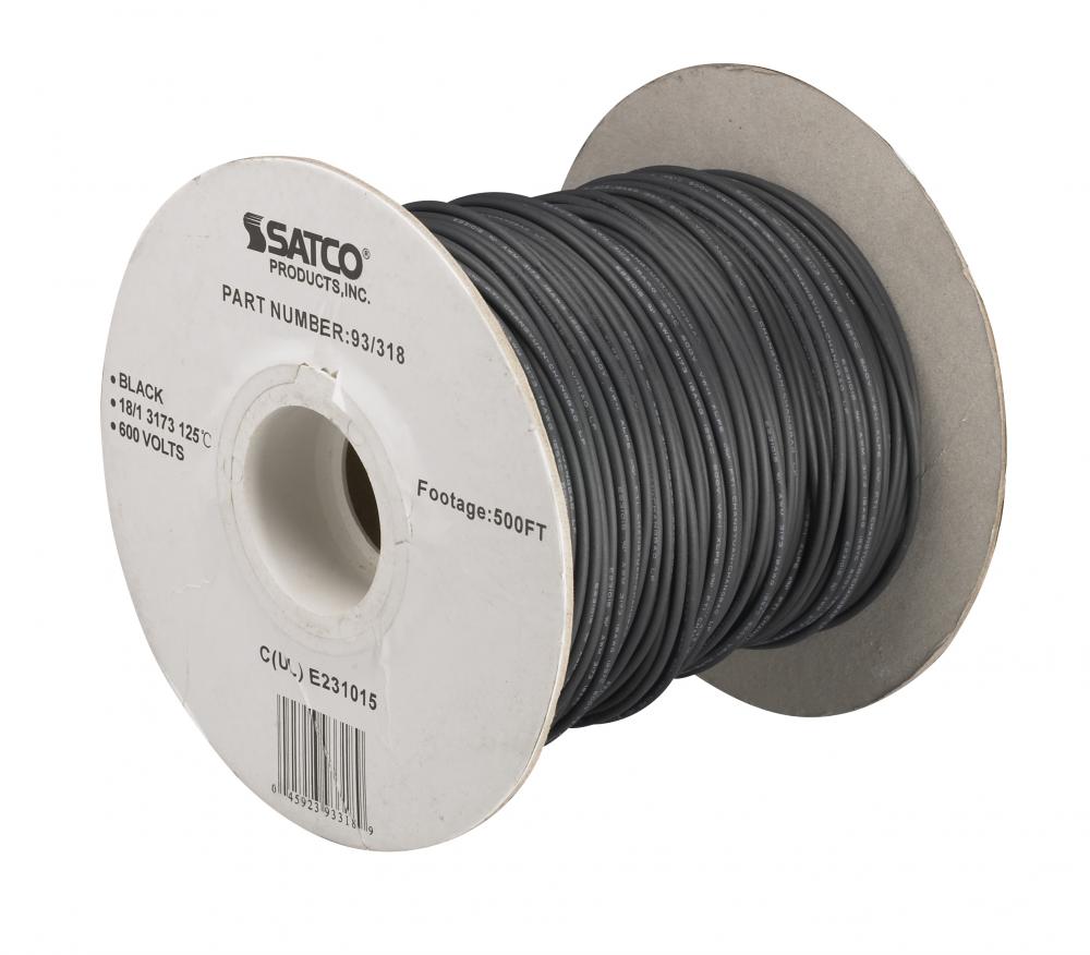 Lighting Bulk Wire; 18/1 Stranded AWM UL 3173 125C; 500 Foot/Spool; Black