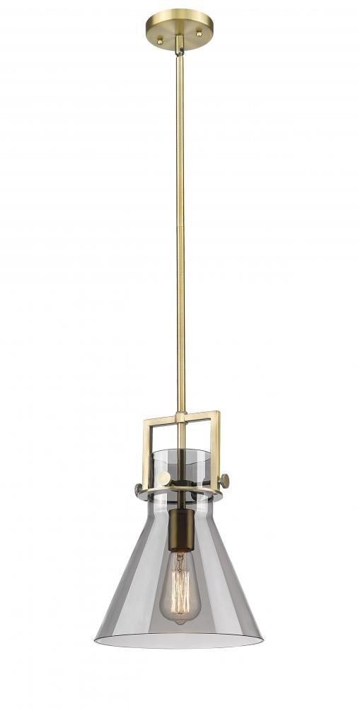 Newton Cone - 1 Light - 10 inch - Brushed Brass - Stem Hung - Mini Pendant