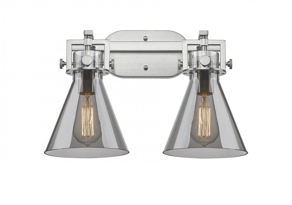 Newton Cone - 2 Light - 17 inch - Brushed Satin Nickel - Bath Vanity Light