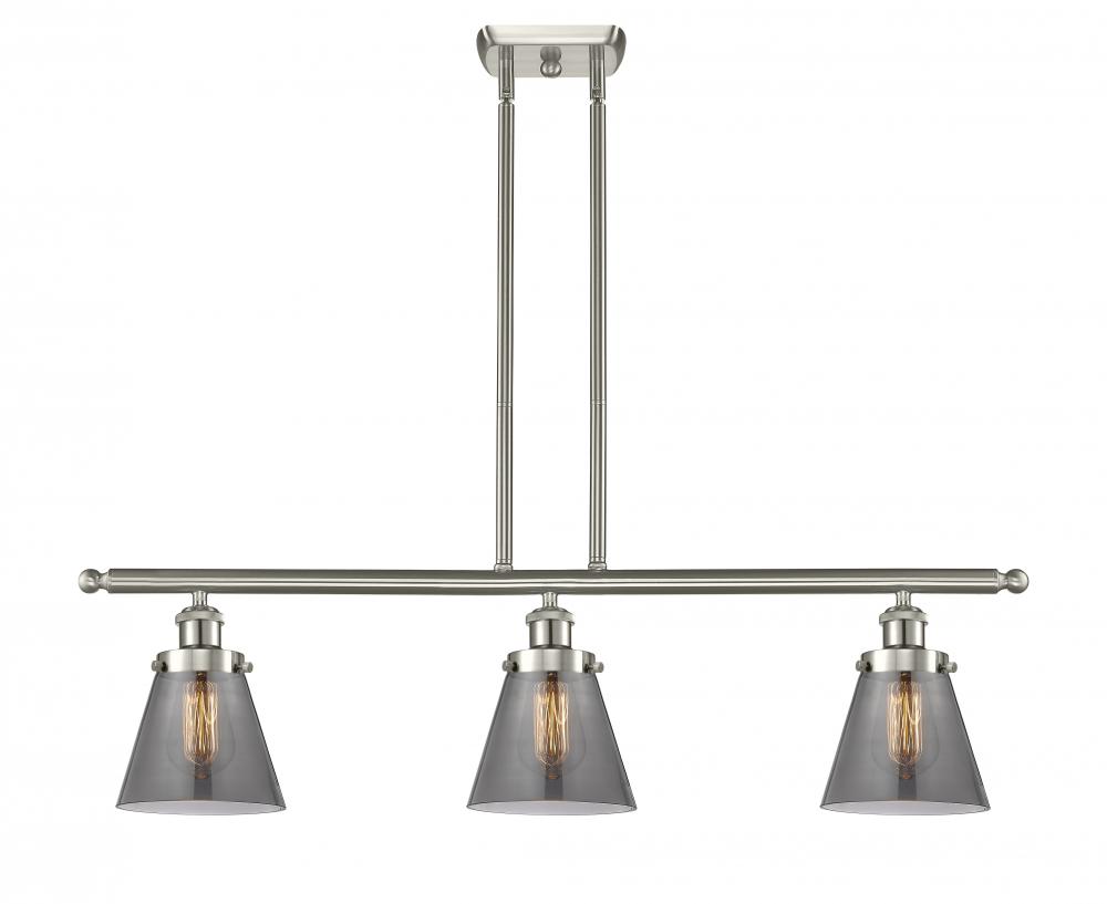 Cone - 3 Light - 36 inch - Brushed Satin Nickel - Stem Hung - Island Light