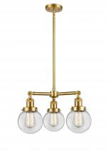 Innovations Lighting 207-SG-G202-6-LED - Beacon - 3 Light - 19 inch - Satin Gold - Stem Hung - Chandelier