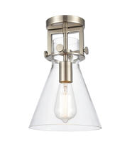 Innovations Lighting 411-1F-SN-8CL-LED - Newton Cone - 1 Light - 8 inch - Brushed Satin Nickel - Flush Mount