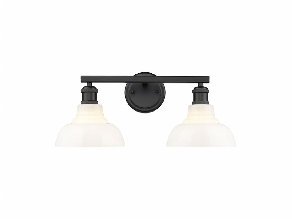 Carver 2-Light Vanity Light in Matte Black with Vintage Milk Glass