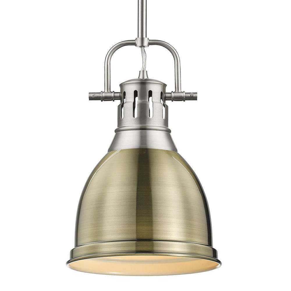 Duncan Small Pendant with Rod in Pewter with Aged Brass