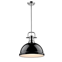 Golden 3604-L CH-BK - Duncan 1-Light Pendant with Rod in Chrome with Black