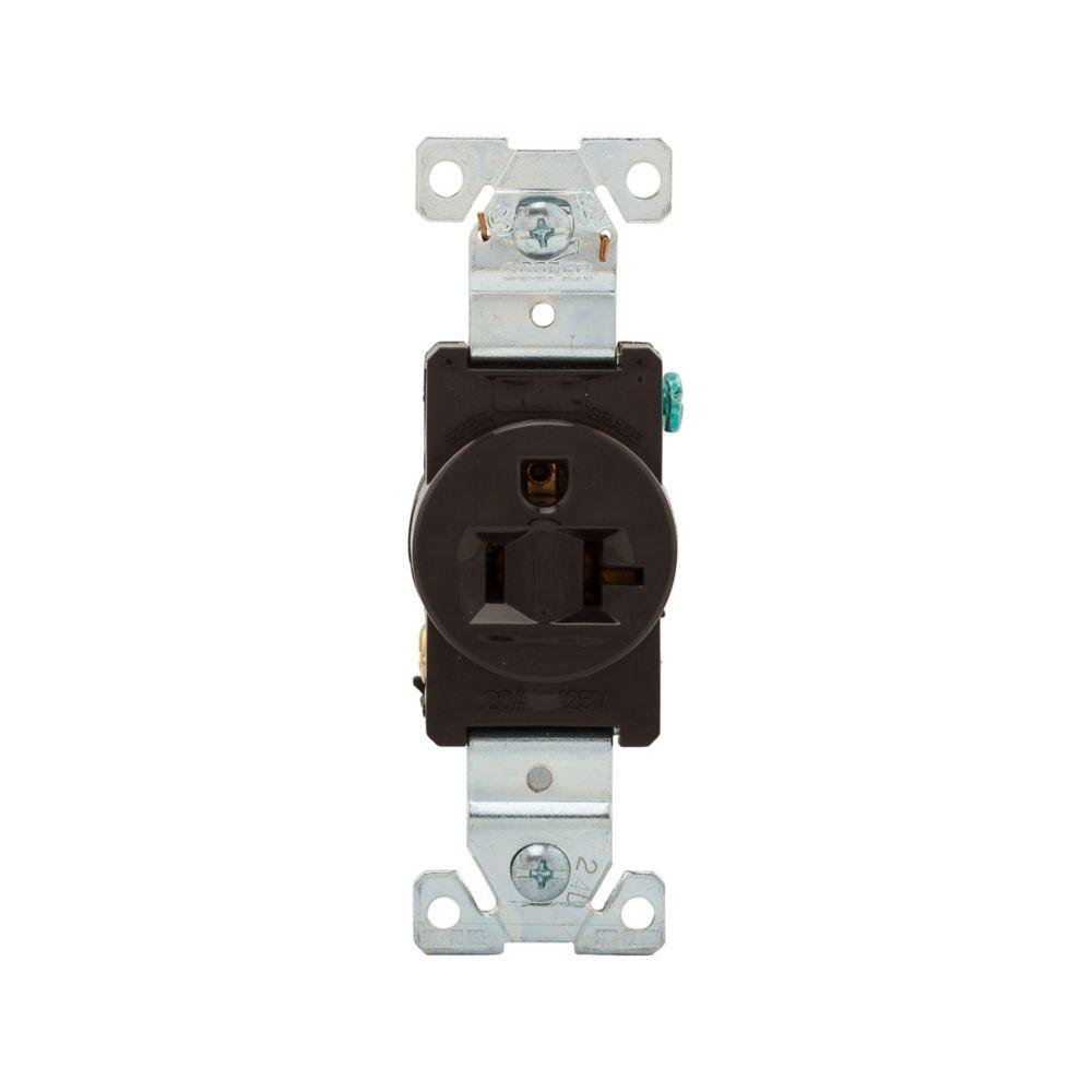 Recp Sgl 20A125V 2P3W Brass Strap B&S BR