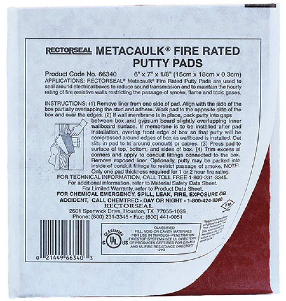 6 X 7 X 1/8" Fire Rated Putty Pads