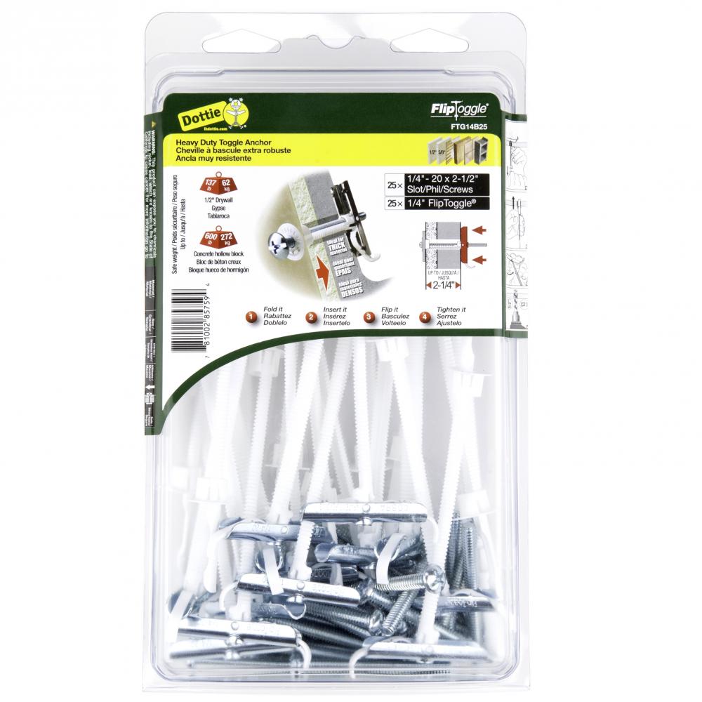 Flip Toggle Kit 1/4" W/Screws (25 pack)