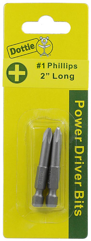 Carded 2 pc. #1 X 2" Phillips Power Bit